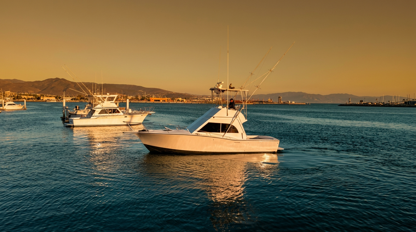 1988 Albemarle 325 Convertible on open ocean at golden hour