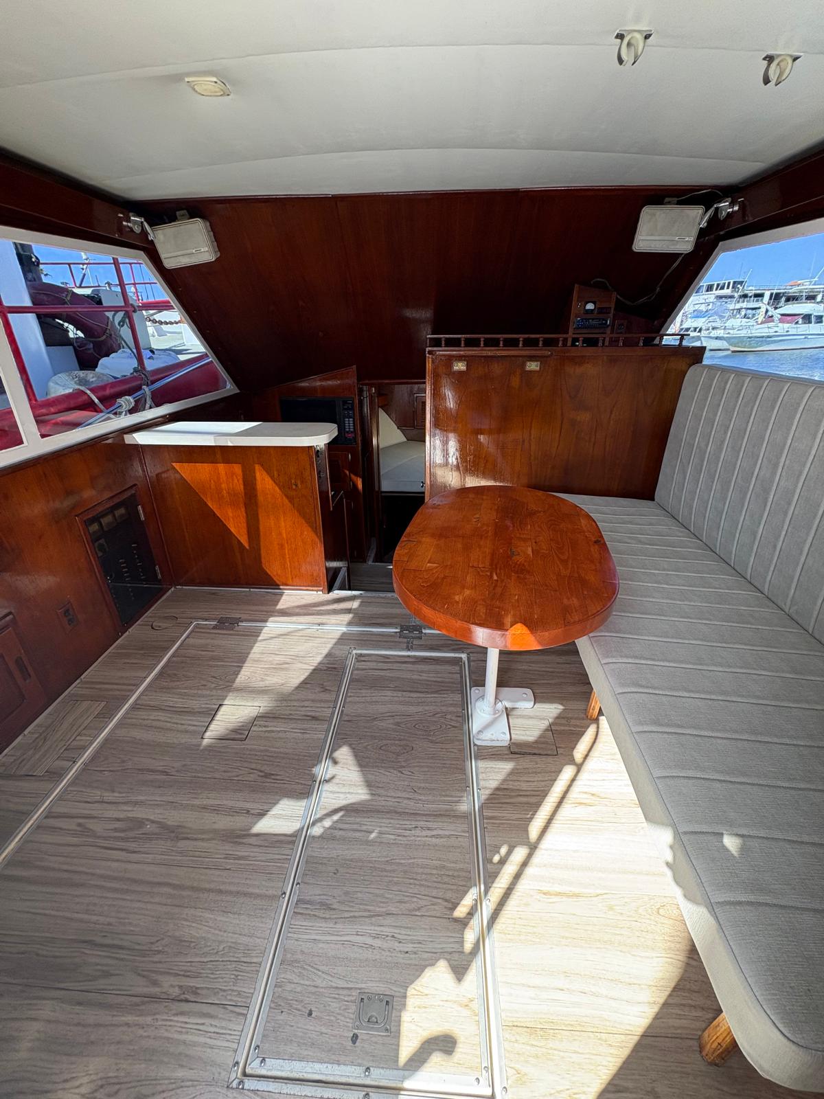 Salon dinette with mahogany paneling