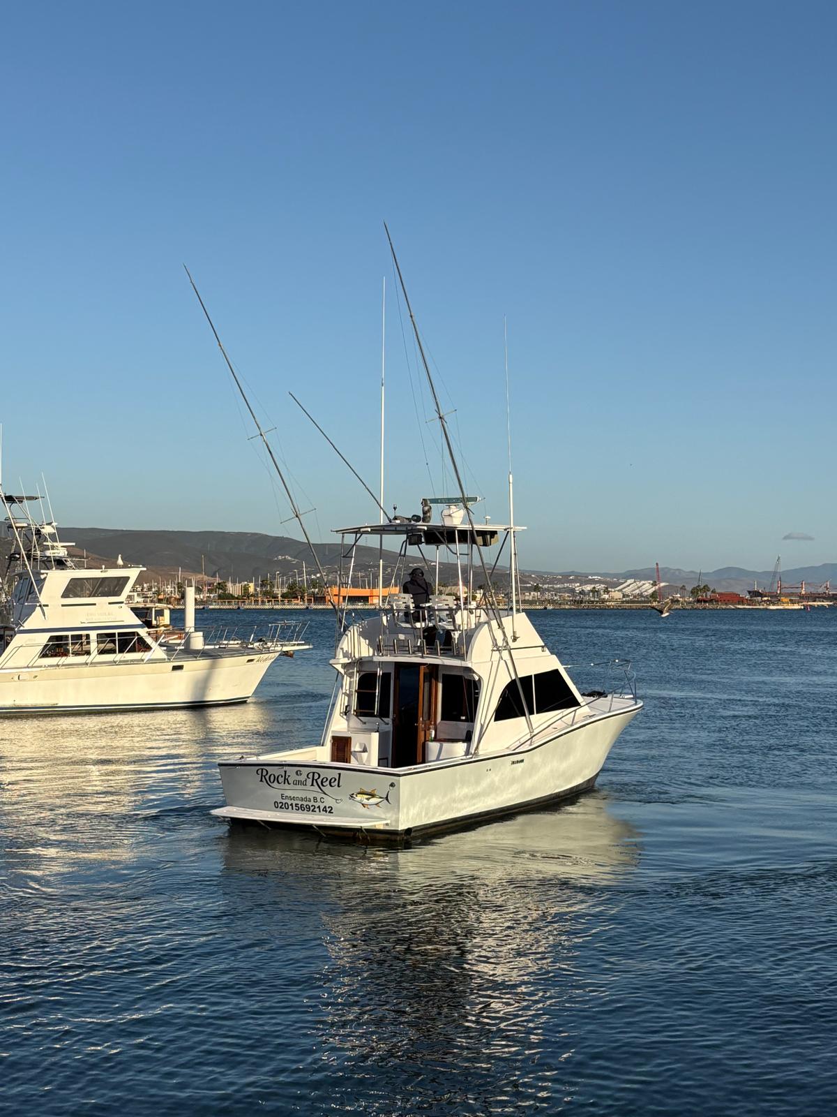 Albemarle 325 rear view, Rock and Reel transom
